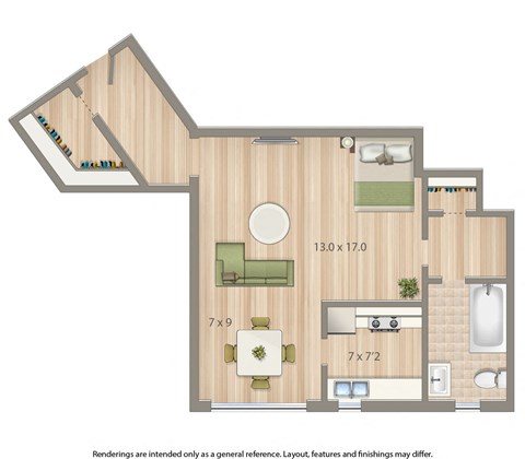 2800 woodley studio apartment floor plan rendering